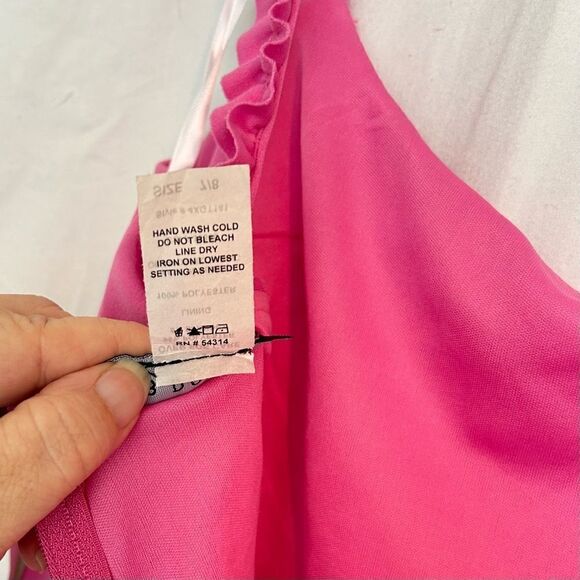 Pink Bodycon Dress Juniors Size 7/8 Pink Ruffle Straps and Zipper Holiday Ready - Picture 4 of 8